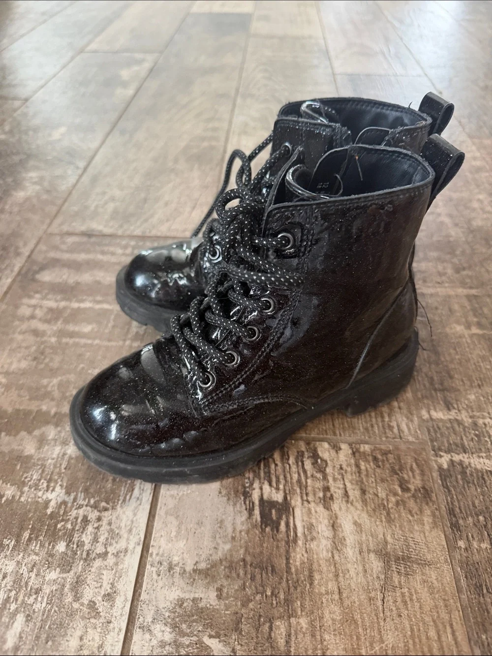 Old Navy Black Patent Lace-Up Kids Combat Boots